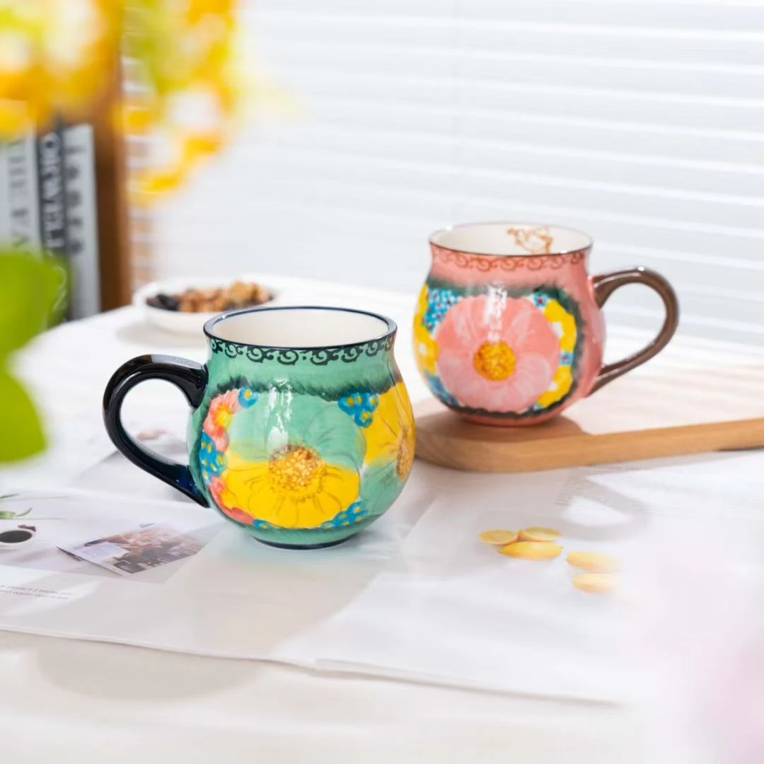 新疆包邮 【樱花碧海嘟嘟杯】手绘300ml大肚杯