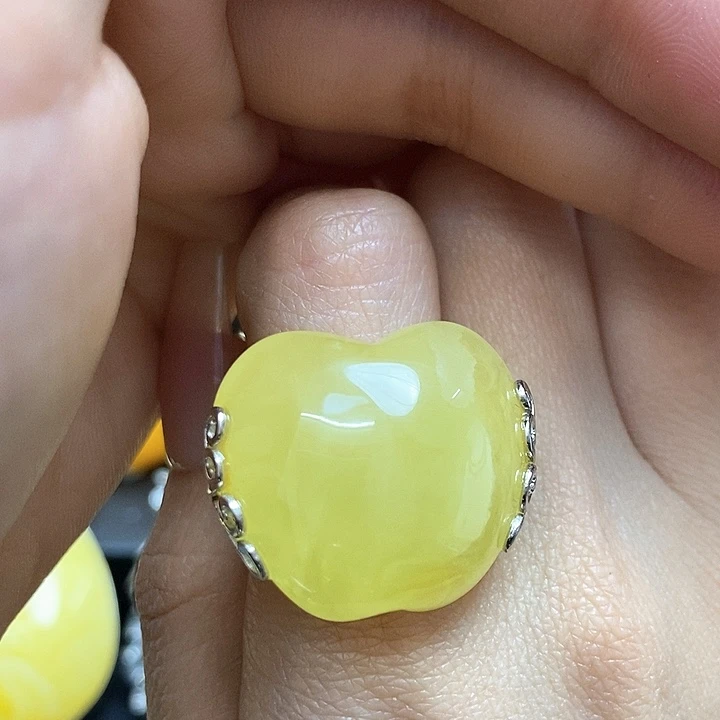 琥珀戒指银S925镶嵌戒指