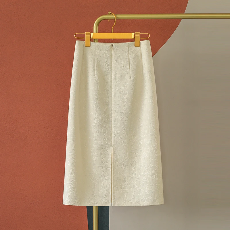 中长款半身裙女2025新款高腰开叉提花直筒裙夏季国风a字裙一步裙