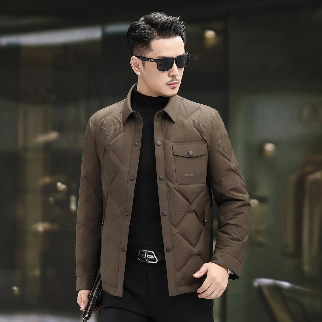 高端时尚轻薄款羽绒服修身男士翻领短款夹克2025秋冬新款保暖外套