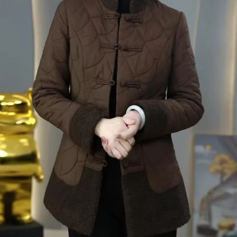 秋冬新中式风盘扣立领棉服女中老年气质妈妈装显瘦洋气保暖外套女