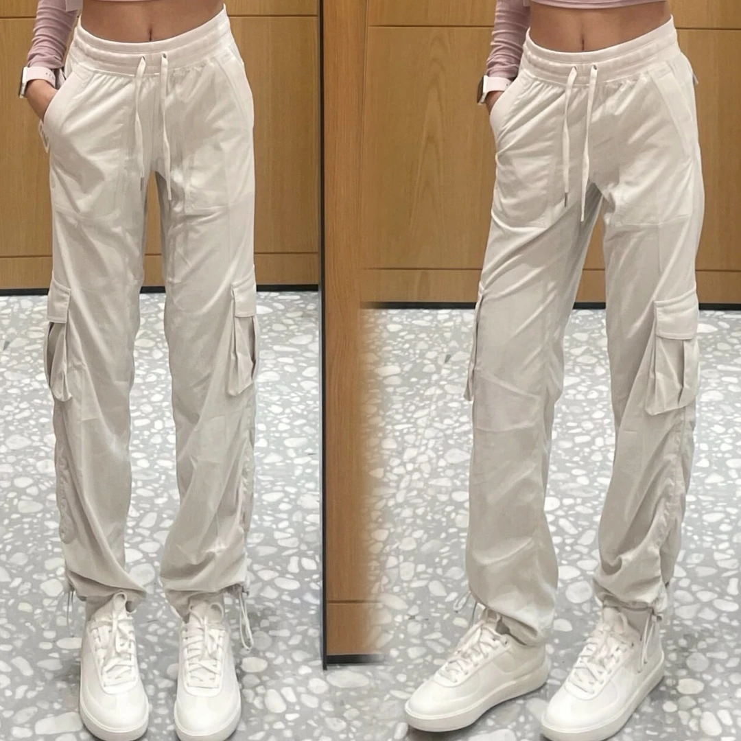 【丢丢工装裤】新款轻薄速干中腰两侧带口袋休闲裤抽绳两穿瑜伽长裤