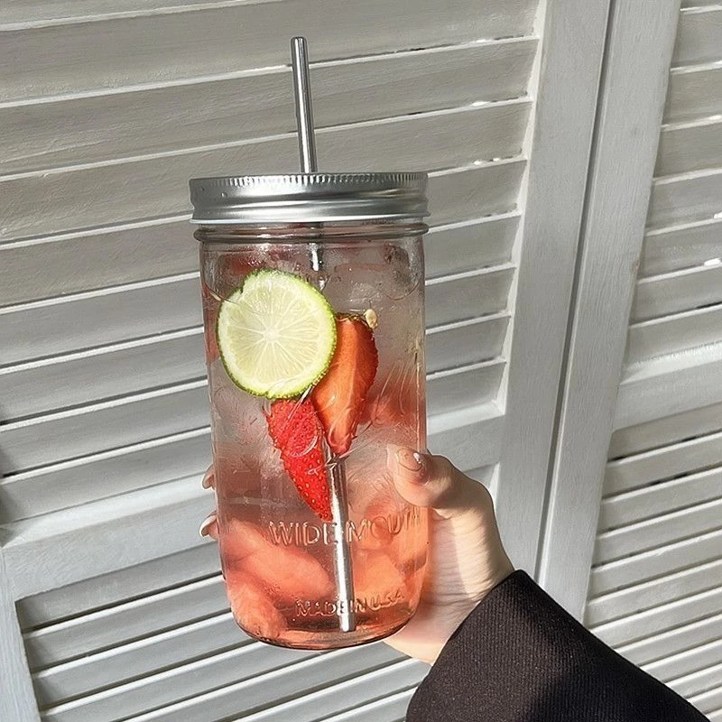 【欧若风】高颜值玻璃吸管杯玻璃杯大容量奶茶杯梅森杯美KCC