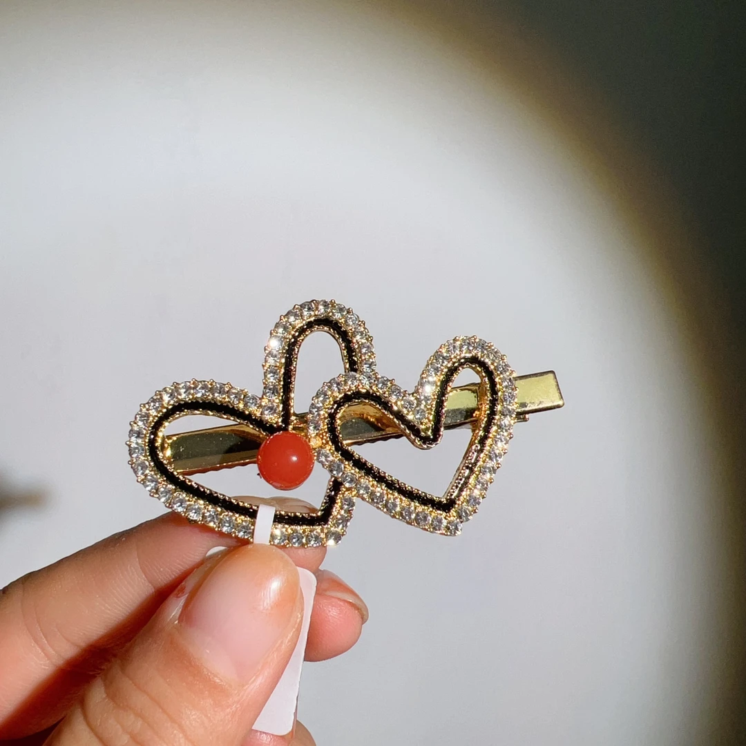 南红爱心发夹合金
