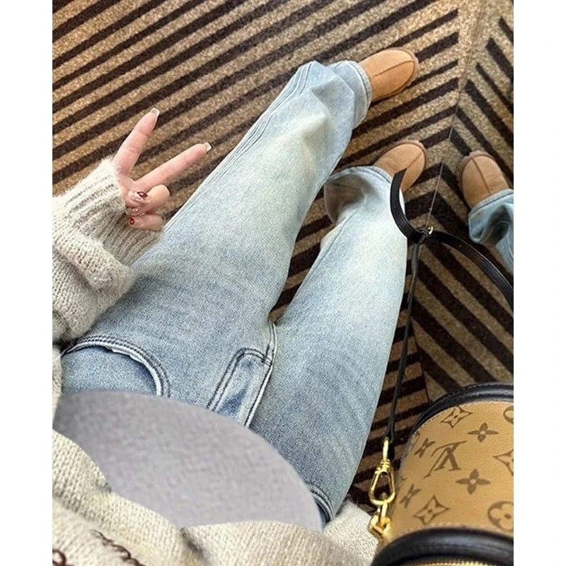 大码定制2025春季新款牛仔裤女高腰宽松直筒显瘦胖mm阔腿拖地长裤