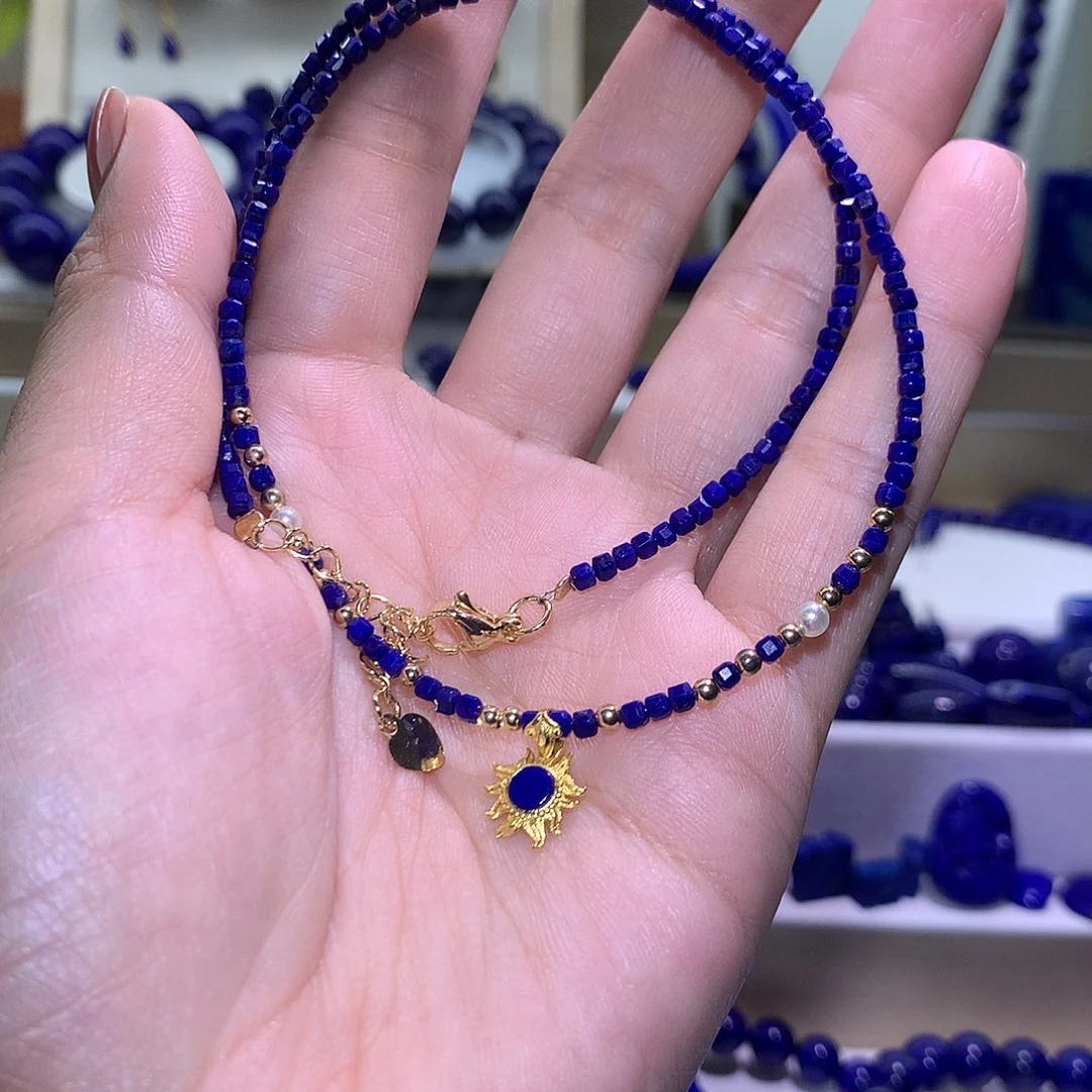 青金石合金天然原矿锁骨项链