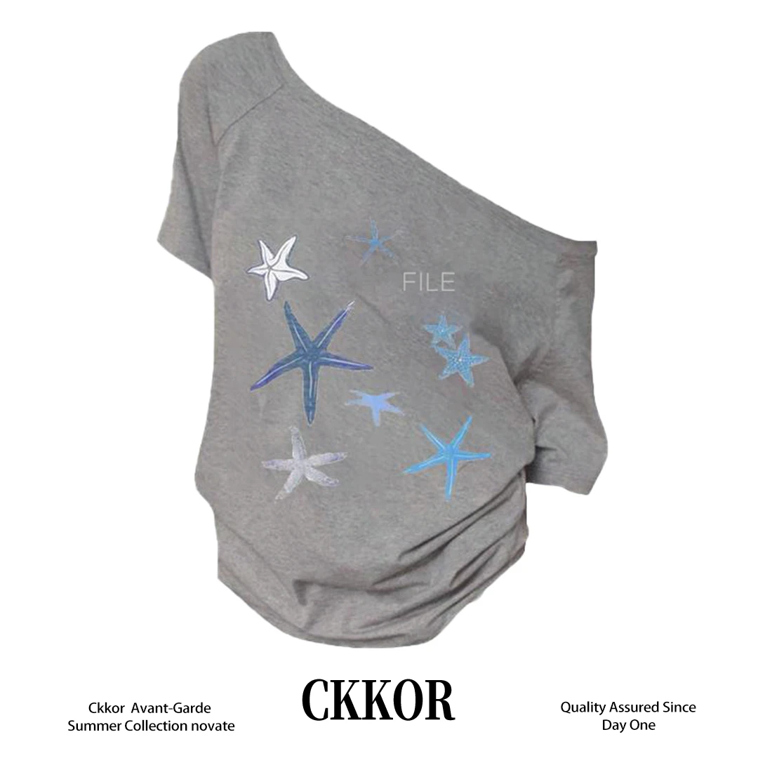 CKKOR夏季新款性感一字露肩短袖t恤女ins风多色时尚百搭气质衣服