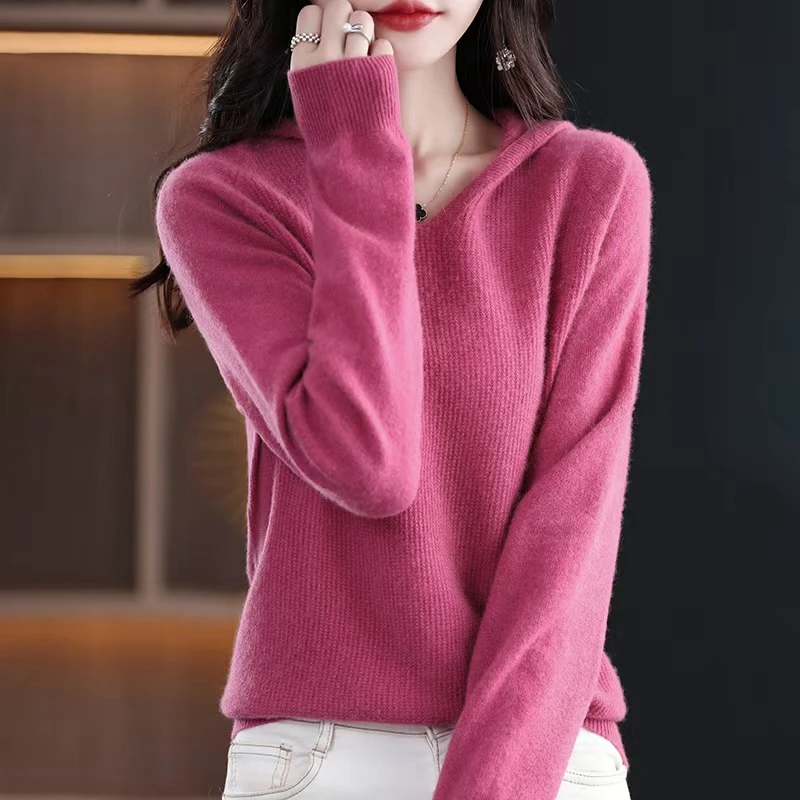 DIDORSSBO春季女款韩版时尚休闲百搭显瘦纯色连帽针织衫ZD064