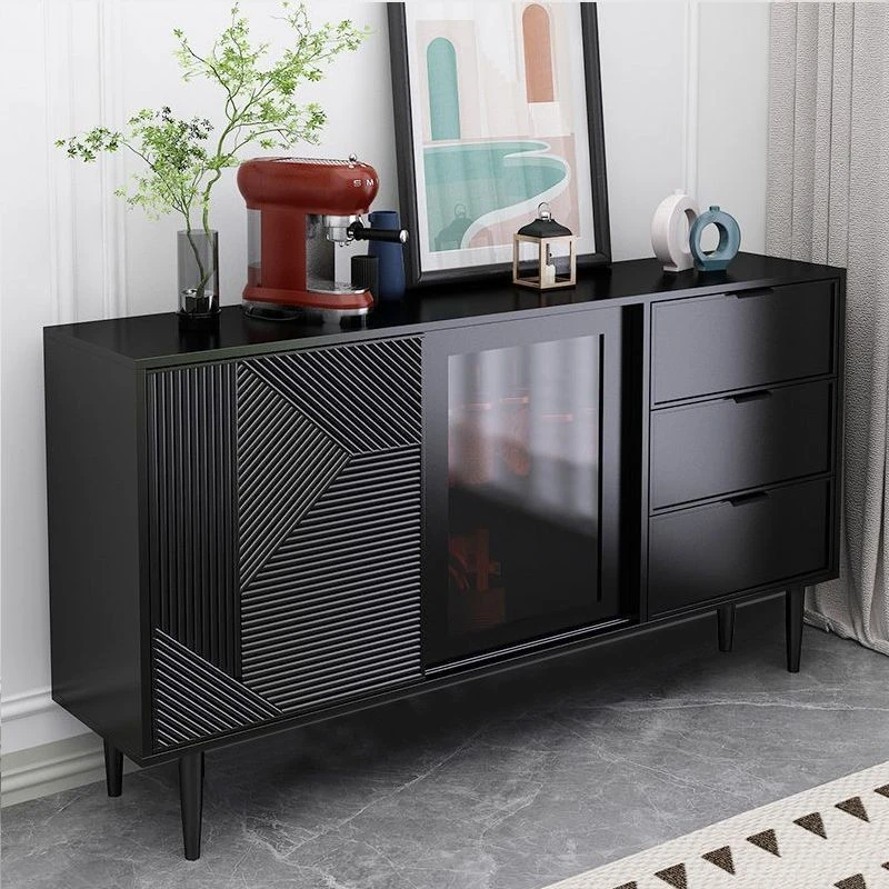 餐边柜轻奢黑色斗柜靠墙一体茶水柜子酒柜现代简约客厅收纳储物柜