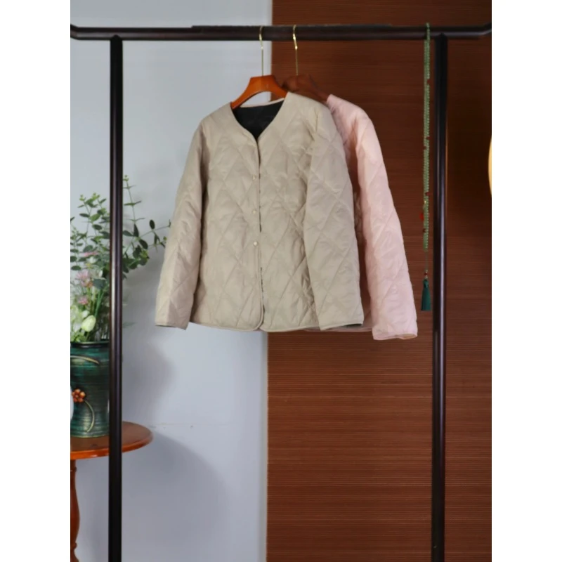 【1539】秋冬季棉上衣保暖圆领妈妈装女装 保暖菱格-外套女