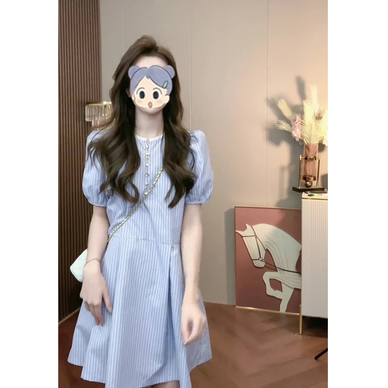 小个子甜美法式连衣裙夏季新款显瘦条纹短裙宽松设计感小众裙子女