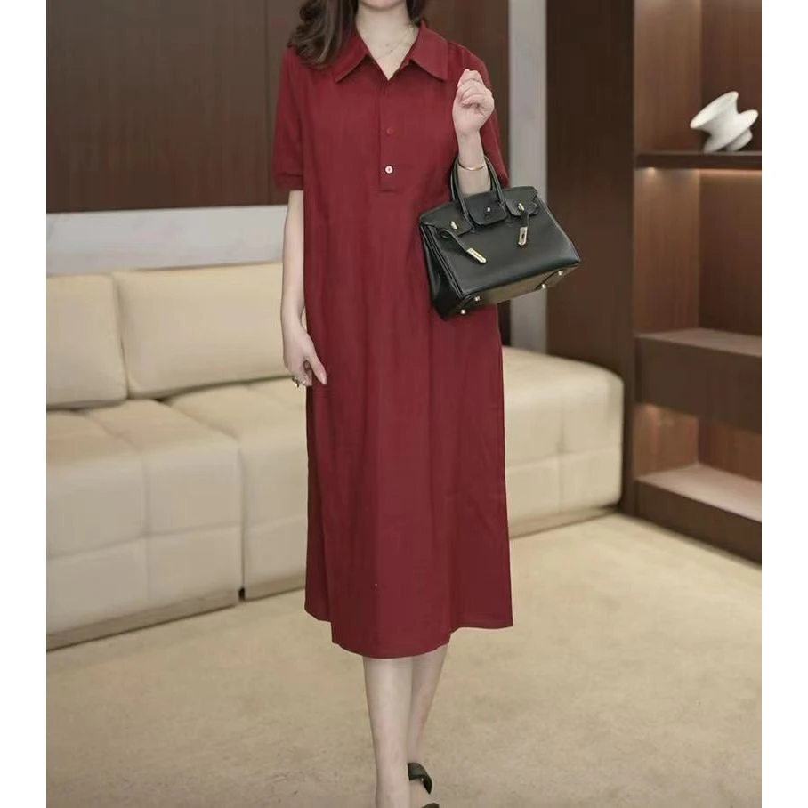 2025年穿搭高级感法式气质名媛时尚翻领宽松显瘦简约连衣裙2974