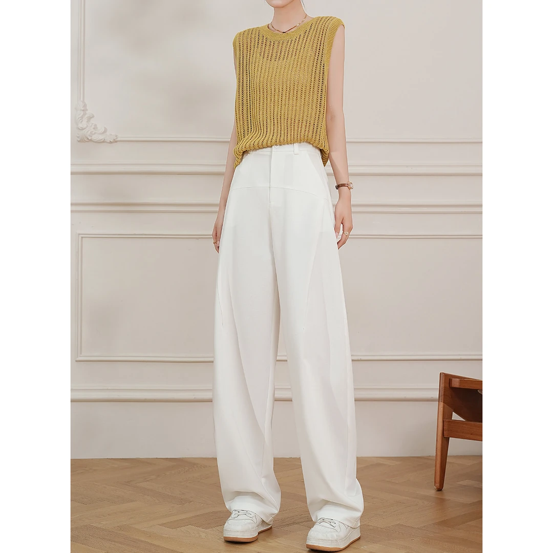 白鹿语夏新款时尚纯色后腰橡筋长款百搭女装休闲裤YU10490