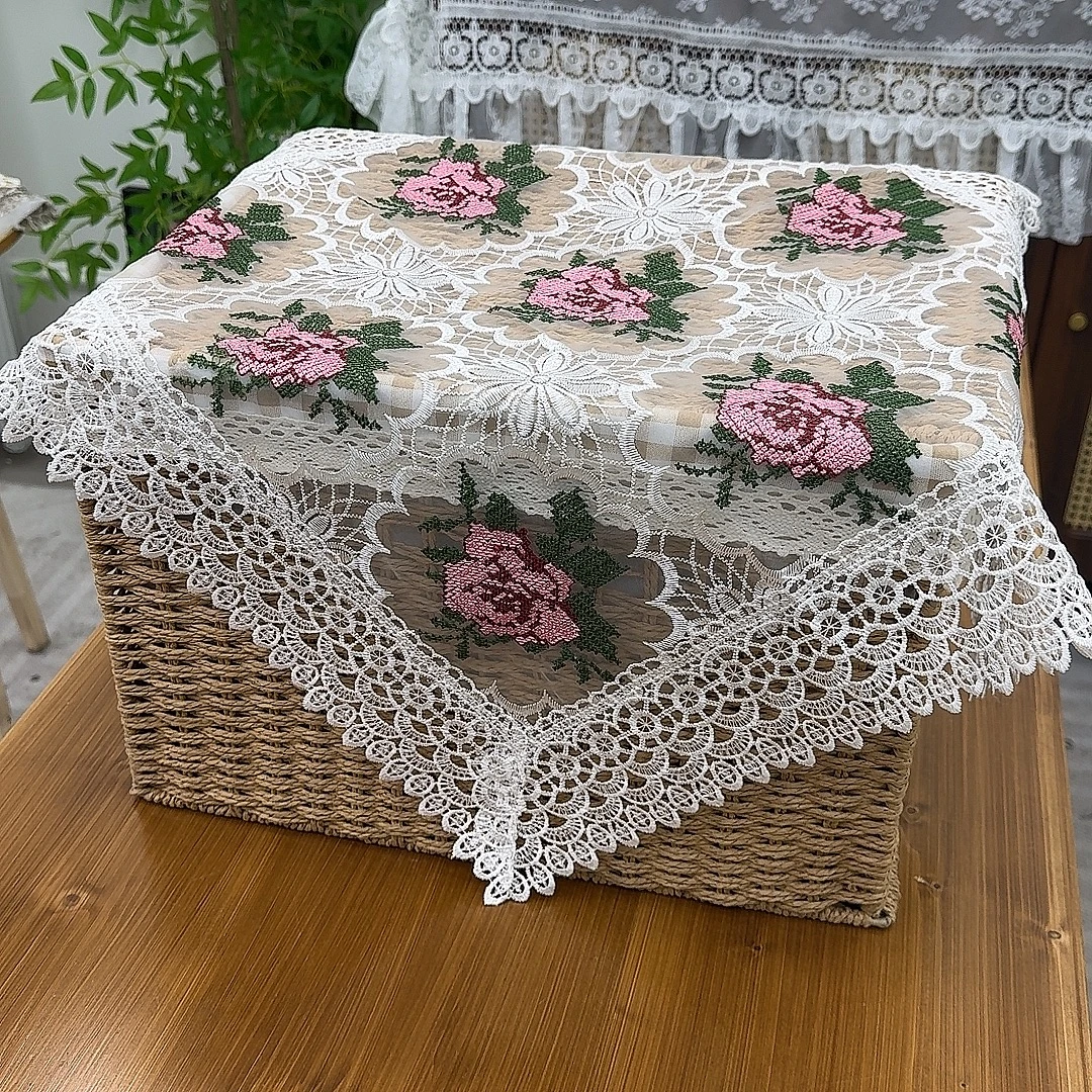 【60*60】十字绣牡丹可盖微波炉烤箱床头柜立式空调花架