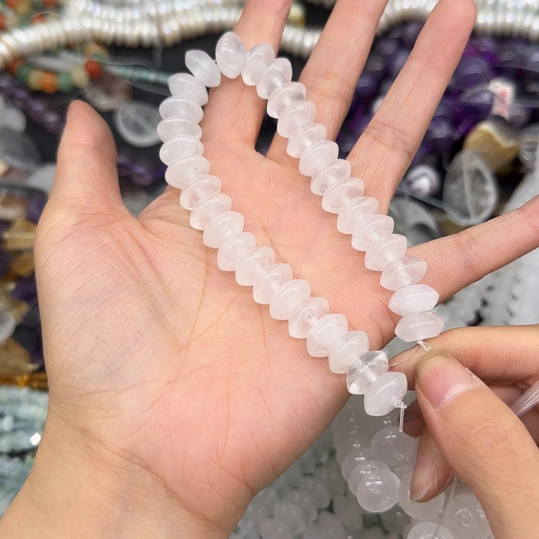 玛瑙/玉髓合金珠宝半成品白水晶12mm飞碟半条