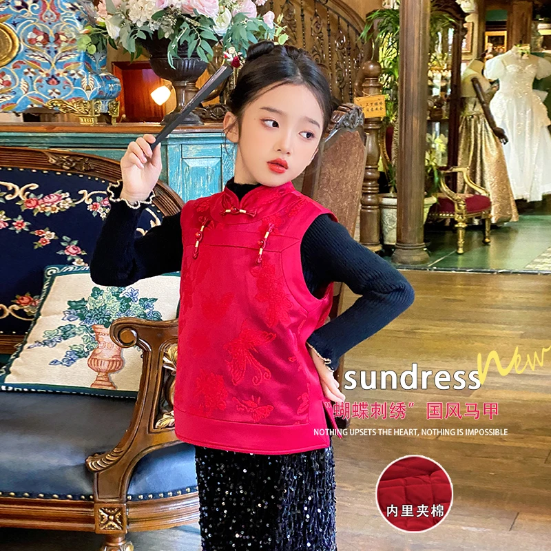 53670汉服女童新中式国风马甲冬季2025新款新年装喜庆5拜年服