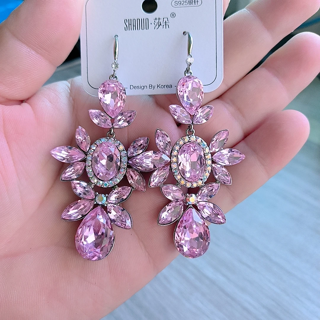 铜合金仿水晶耳饰 莎朵饰品施华重工耳饰百搭耳饰耳坠网红气质