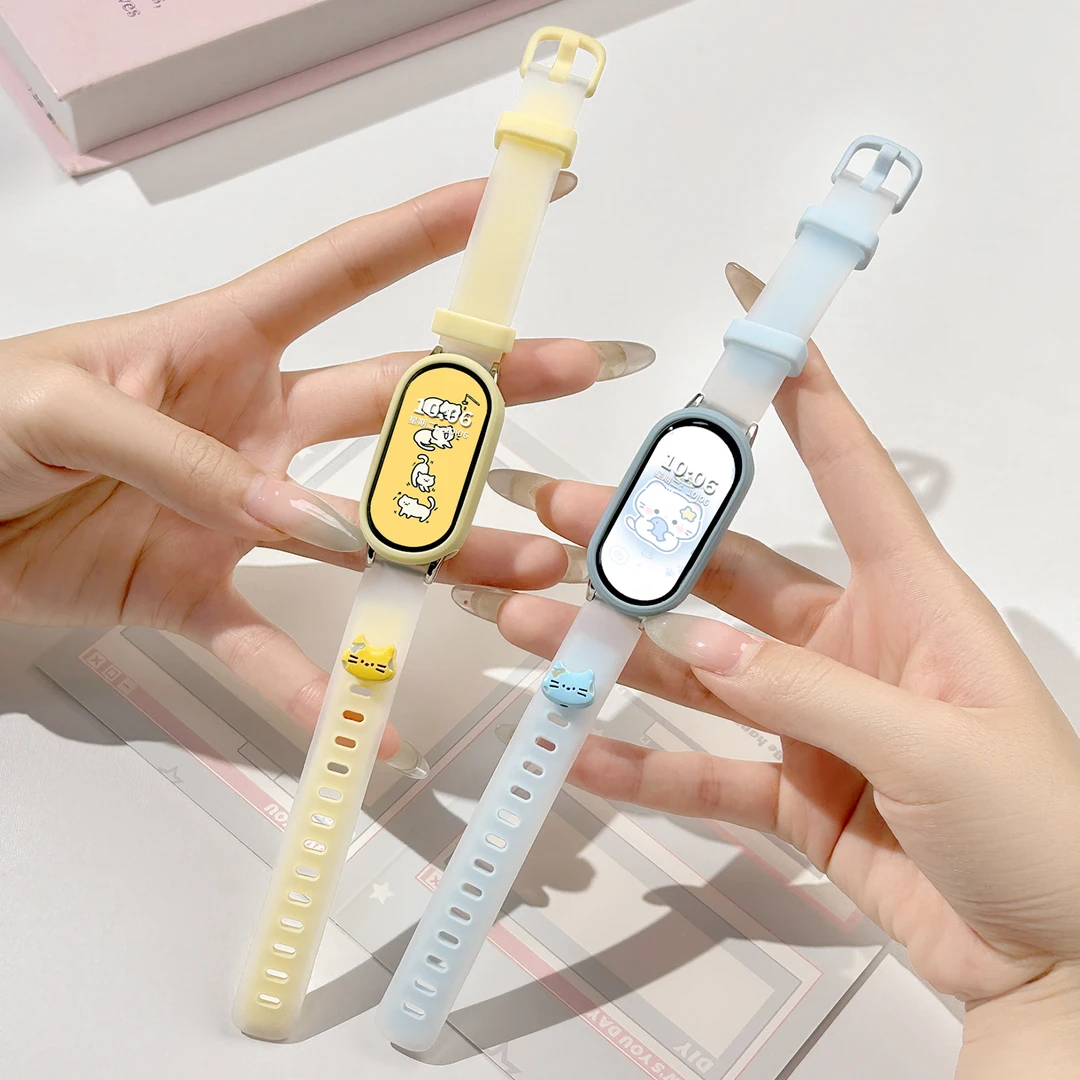 适用于小米手环10表带9腕带8双色猫咪透明硅胶7/6/5/4/3NFC版腕带