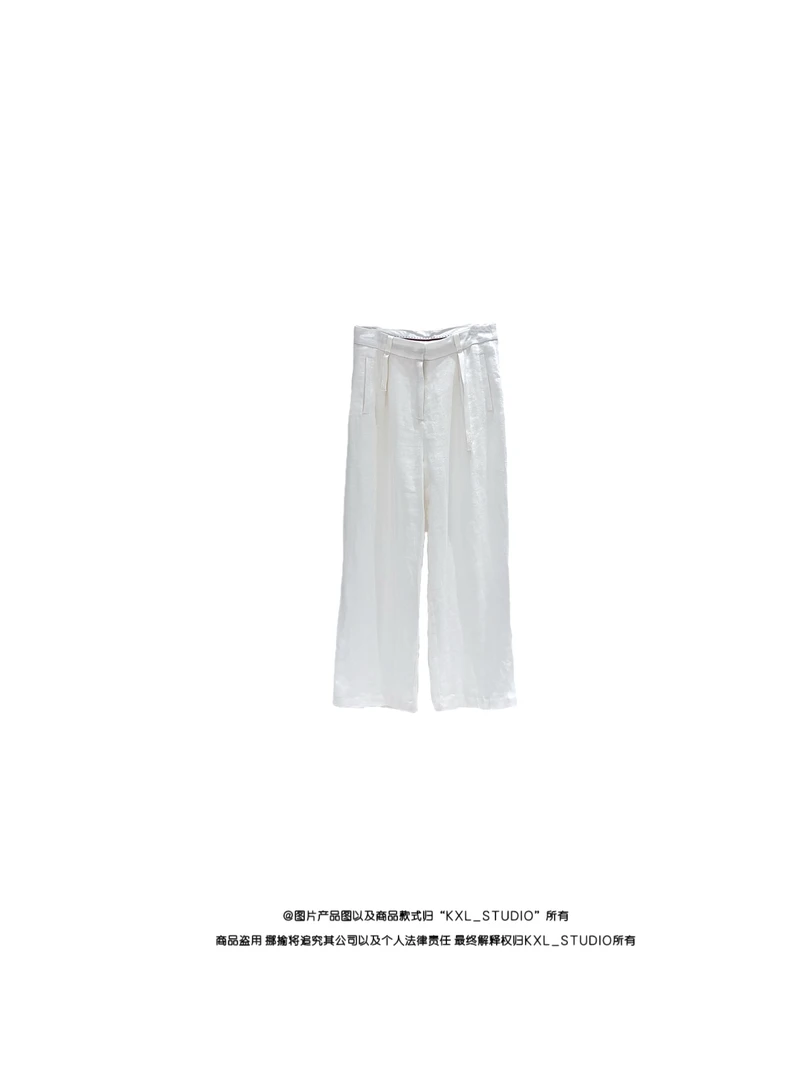 KXL-STUDIO【KELE精选】素酵水洗亚麻订珠刺绣阔腿裤11110