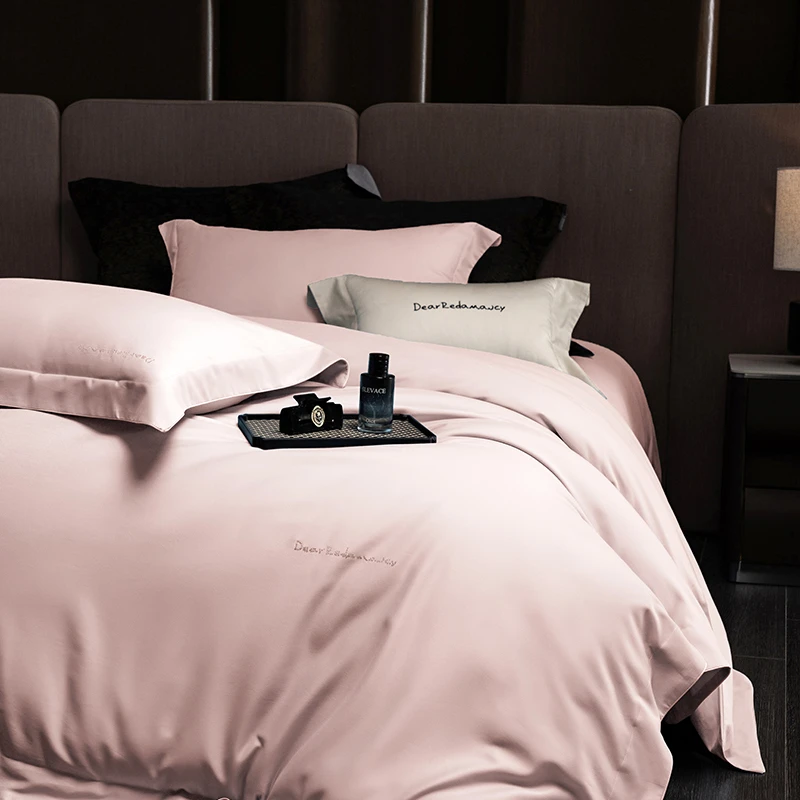 【金太阳】80天丝棉磨毛四件套 欧式轻奢简约纯色设计师被套
