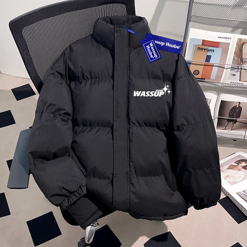 WASSUP HSUBE黑色立领加绒保暖面包服男士重磅慵懒宽松棉服外套潮
