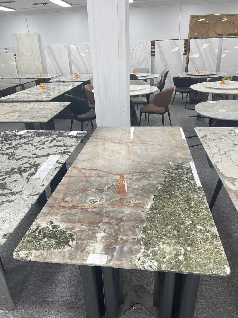 潘多拉绿钻家用奢石餐桌高端轻奢简约客长桌吃饭桌子高档别墅餐厅