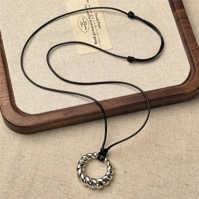 非金属布艺项链 麻花扭纹手工吊坠民族风复古小众设计毛衣链女