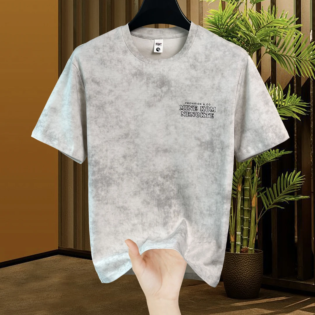 宽松型扎染水洗精致短袖夏季T恤灰色上衣宽松半袖男士潮流半袖T恤