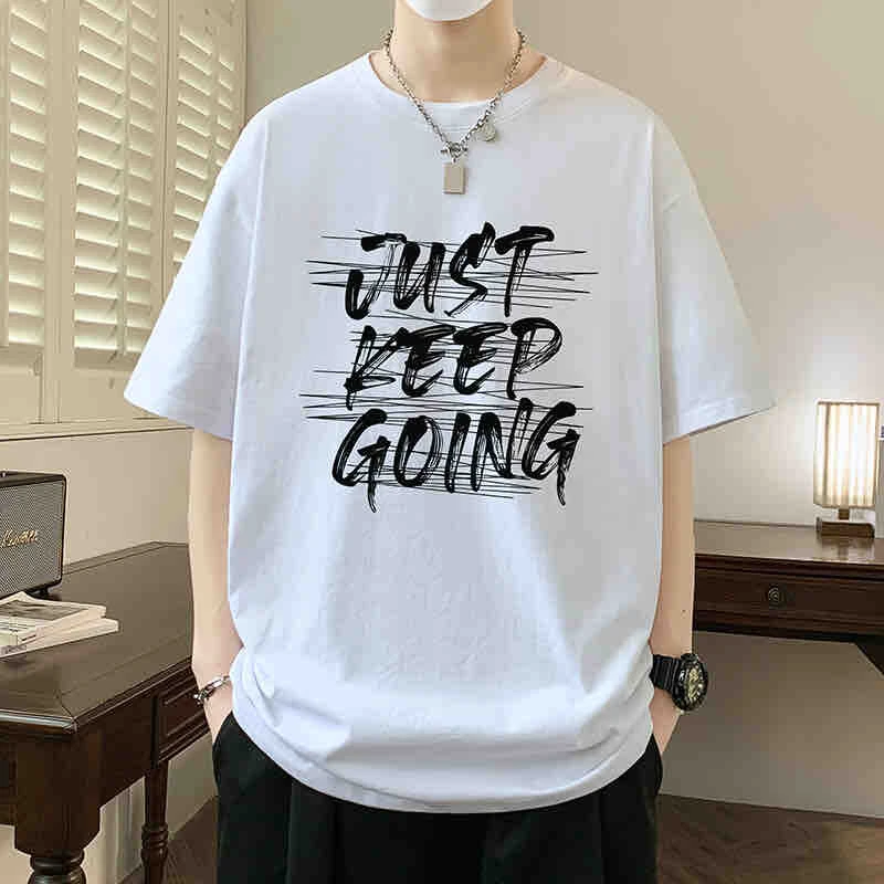 t恤上衣男士夏季半袖宽松潮流ins日系韩版大码纯棉休闲百搭简约