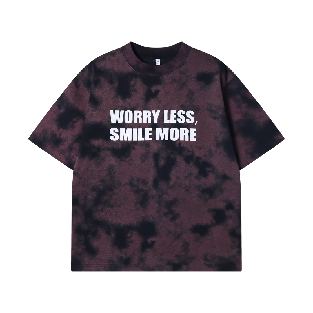 夏季高级感新款韩版时尚扎染晕染印花字母轻奢个性潮牌圆领短袖