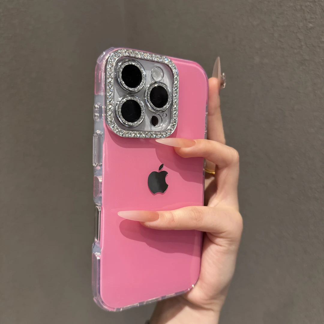 镶钻果冻纯色适用苹果16promax手机壳小众iPhone15高级14新款13女