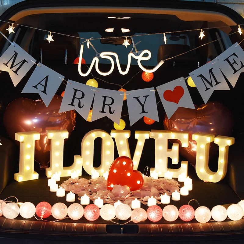 汽车后备箱求婚情人节表白惊喜布置创意浪漫场景车后尾箱生日惊喜