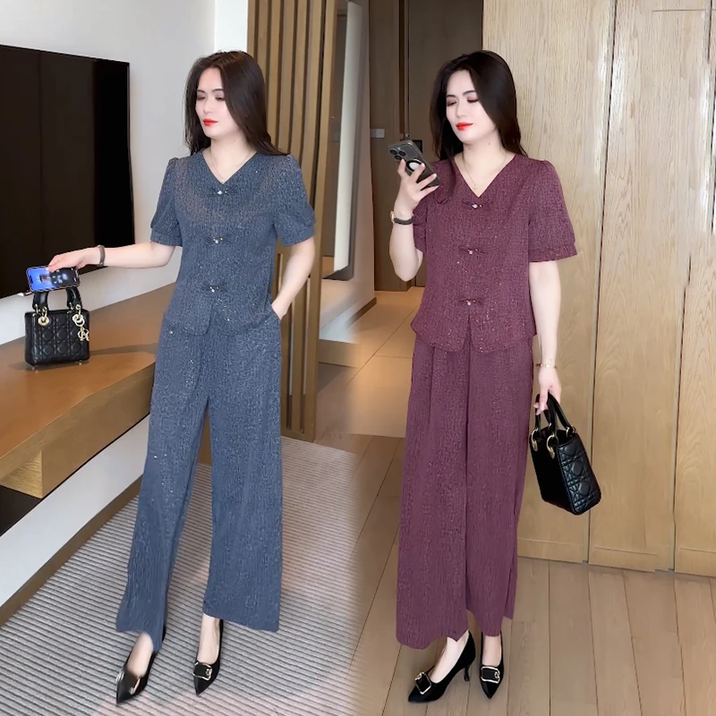 职业阔腿裤套装女装2025年新款时尚洋气质显瘦夏款时髦休闲两件套