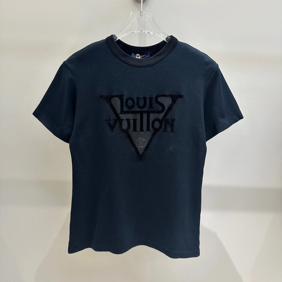 99新 LouisVuitton/路易威登 A级 LV305logo植绒倒三角短袖T恤M码