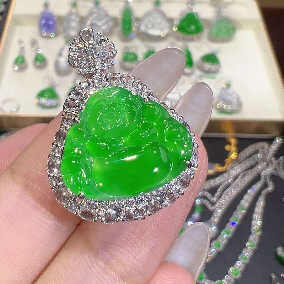 翡翠18K金镶嵌吊坠(不含链)翡翠