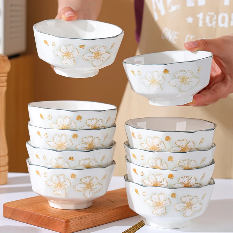 4.5英寸   10只装黄金叶釉下彩米饭碗陶瓷餐具家用高颜值餐具钻石