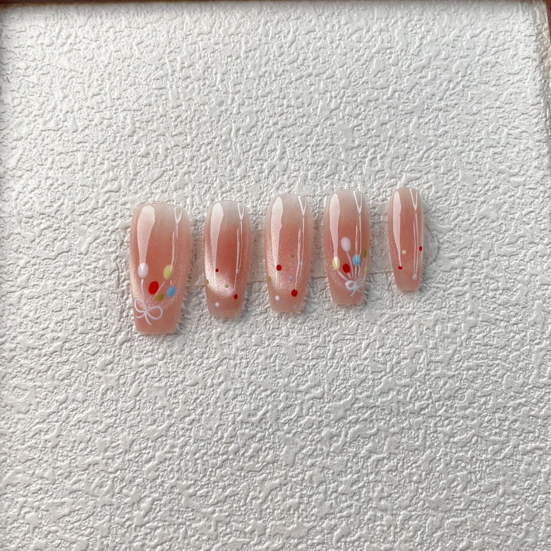 （告白气球）纯手工穿戴甲高级感渐变裸色美甲贴片成品甲可拆卸长款