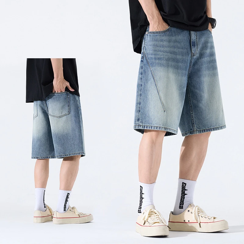 浅色牛仔短裤男2025夏季纯棉潮牌宽松五分裤水洗休闲百搭男士中裤