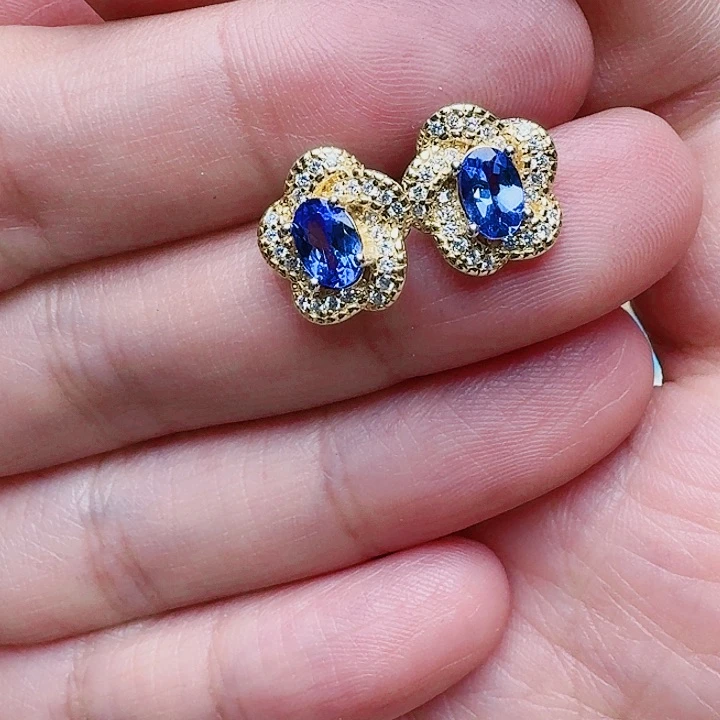 坦桑石耳饰银S925镶嵌耳钉