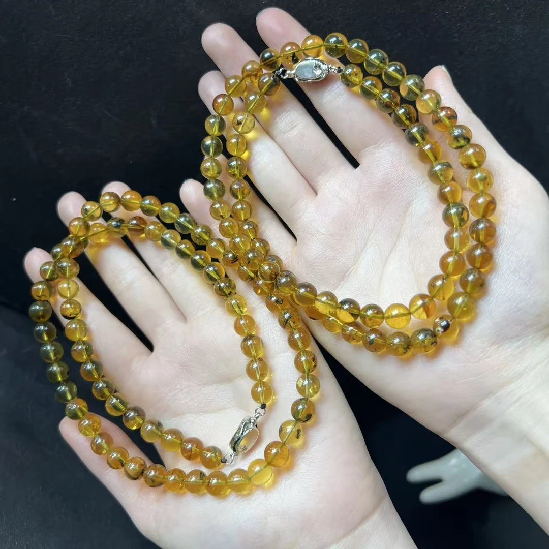 M2977-卡8左右-琥珀海藻珀项链-多样性发其一