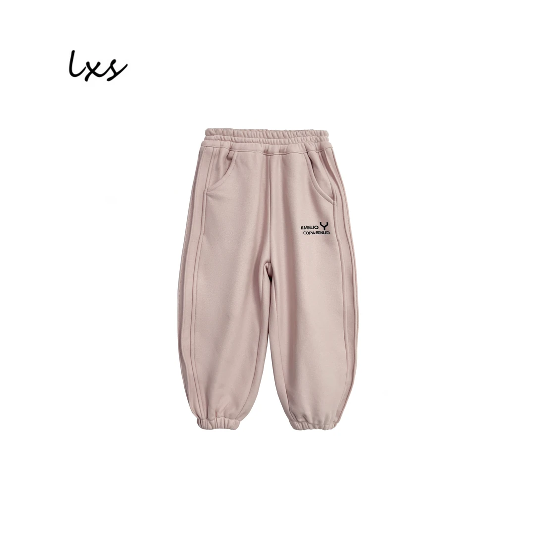 舅舅严选童装秋冬加绒儿童韩版宽松时尚百搭休闲卫裤FK9001粉色