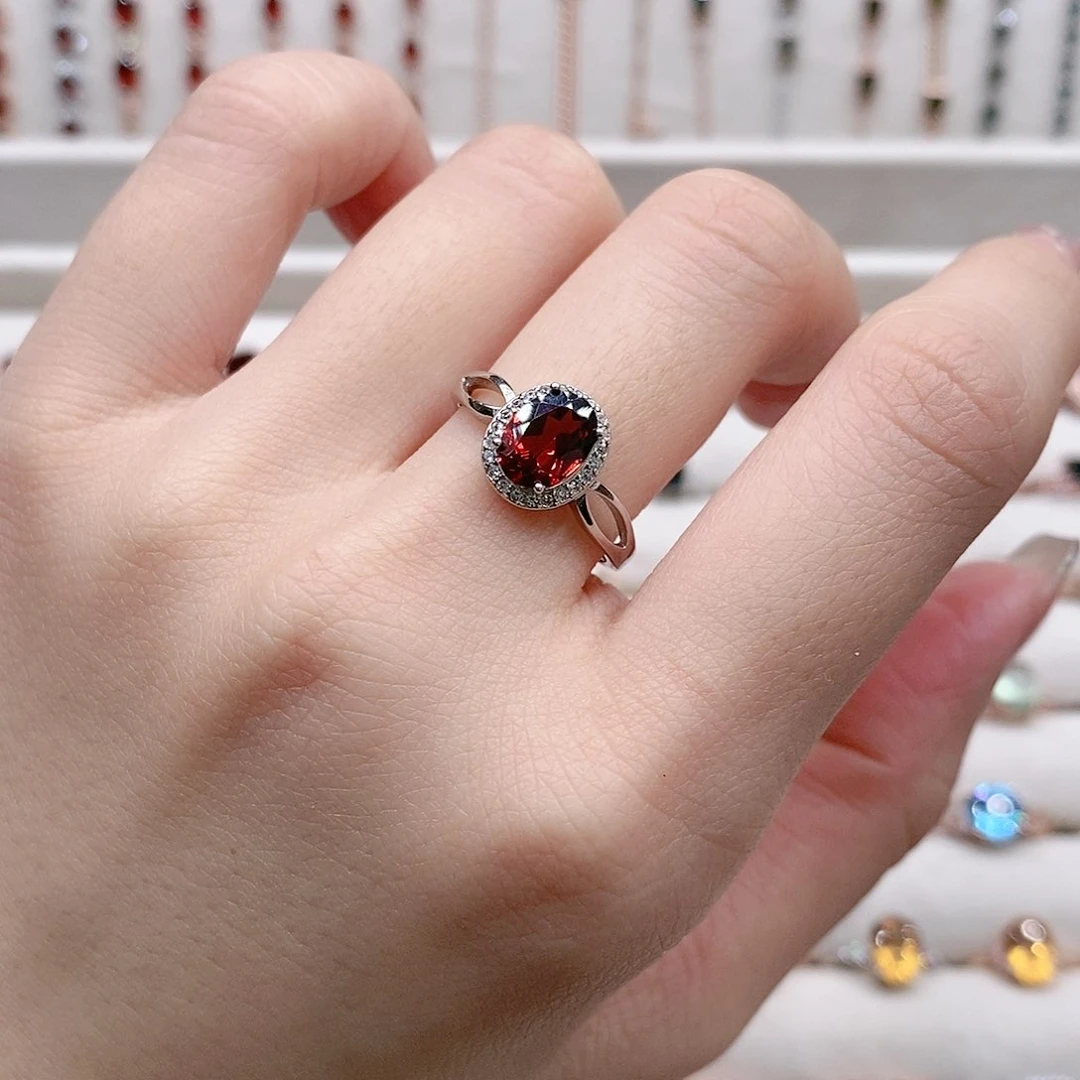 石榴石戒指银S925镶嵌开口