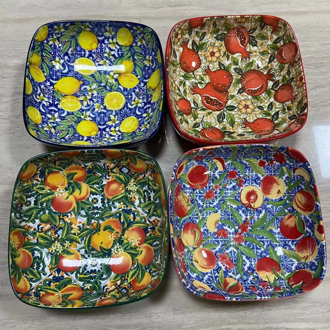 桃子加柠檬加桔子加石榴-6寸四方碟4个装
