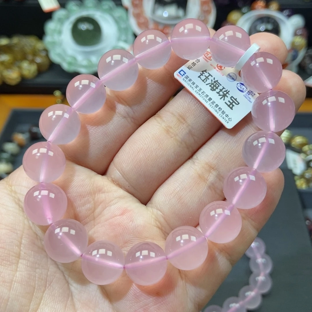 粉水晶手链12mm左右未镶嵌水晶