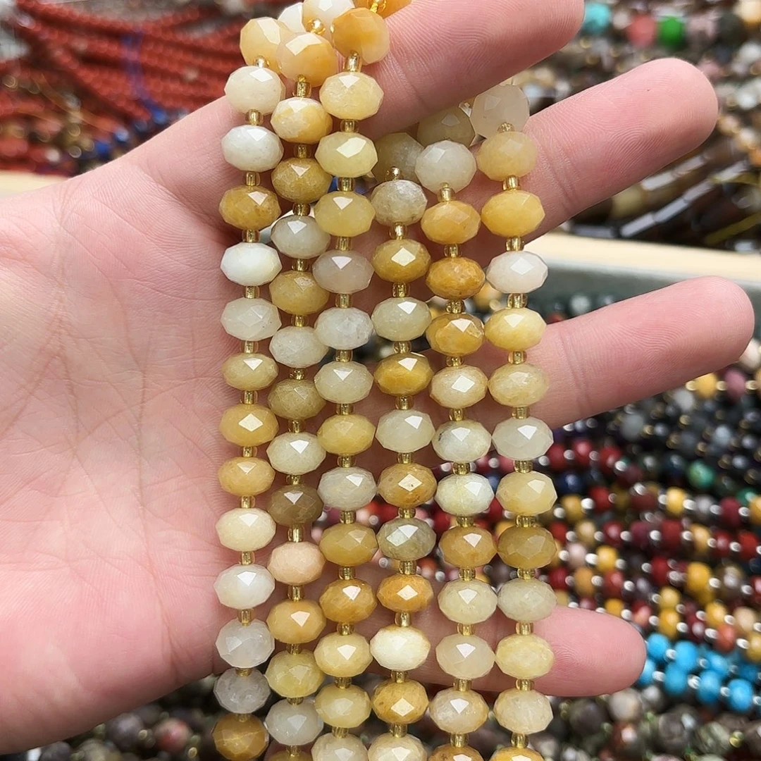 玛瑙/玉髓未镶嵌珠宝半成品7×10米黄玉车轮切一条