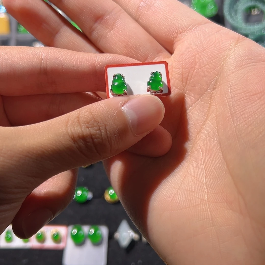 翡翠银S925镶嵌耳饰