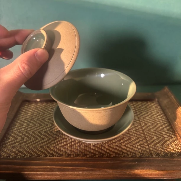 （耀州窑原矿双釉元宝三才盖碗150毫升