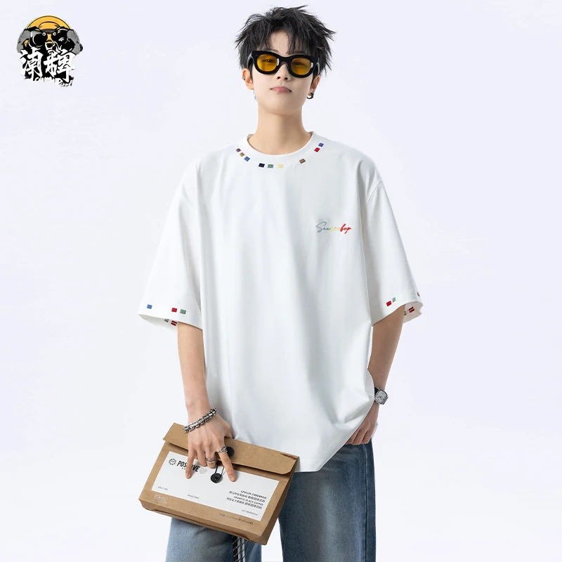 悟空潮牌港风圆领短袖T恤男款夏季新款高街刺绣百搭情侣半袖上衣