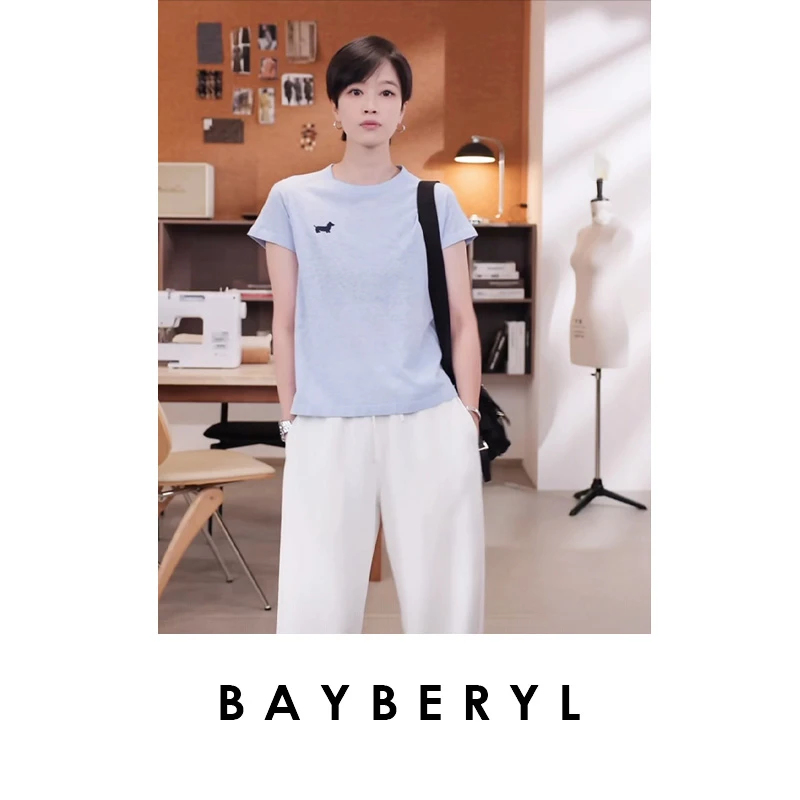 BAYBERYL老贝小犬刺绣棉麻减龄透气百搭夏圆领短袖ZZS5G0307-7/27