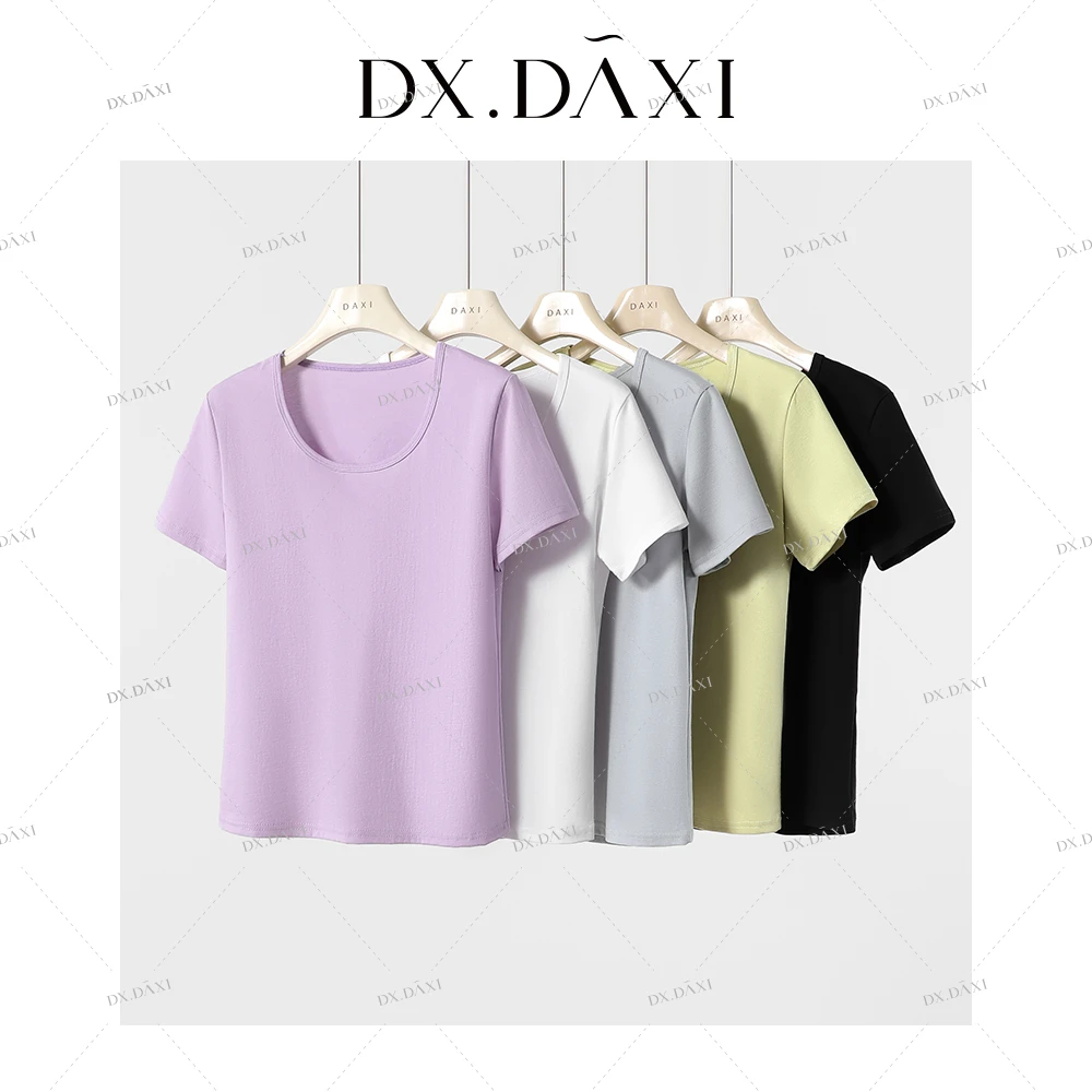 DX.DAXI【慕夏】夏季新款弹力U领T恤短袖52888